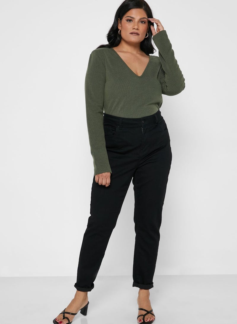 I Saw It First Curve Green Plus Contrast Rib Shoulder Pad Plunge Front - Image 5
