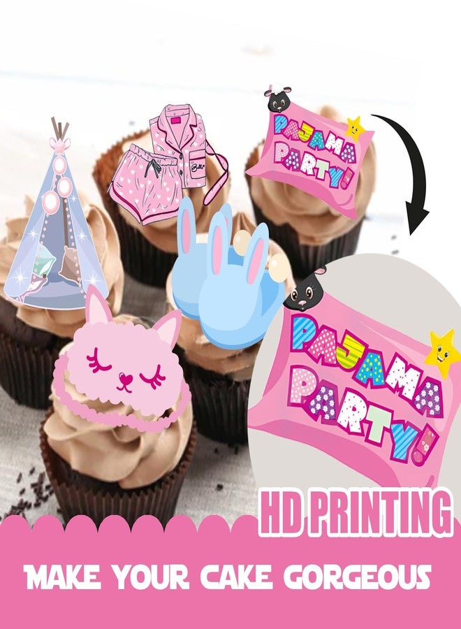 LETLIMIT 18pcs Pink Glitter Pajamas Dessert Cupcake Topper for Girls Slumber Girls Sleepover Girls Pamper Theme Decor Supplies Girl Night Out Happy Birthday Party Decoration - Image 3