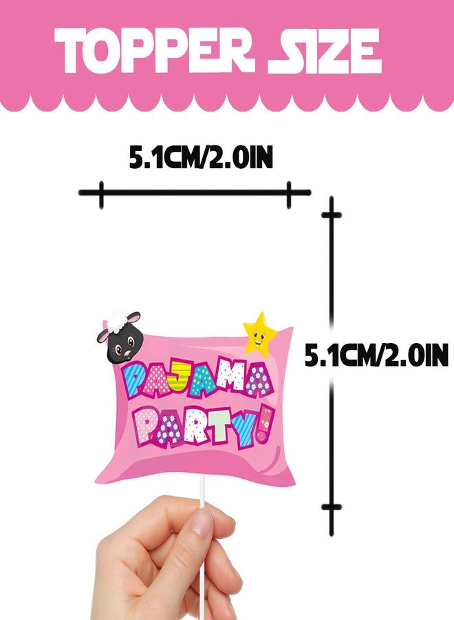 LETLIMIT 18pcs Pink Glitter Pajamas Dessert Cupcake Topper for Girls Slumber Girls Sleepover Girls Pamper Theme Decor Supplies Girl Night Out Happy Birthday Party Decoration - Image 2