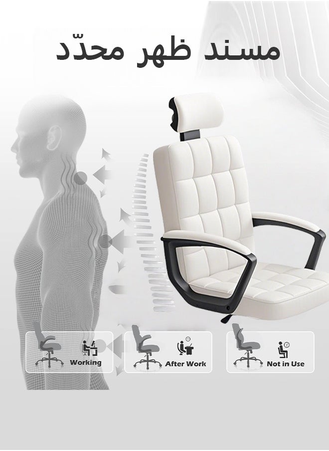 Bolivia's Premium PU Leather Executive Office Chair - Ergonomic High Back Adjustable Chair with Headrest, Padded Arms & Silent 360° Wheels for Home Office, Gaming & Corporate Desk (White)  - Image 2
