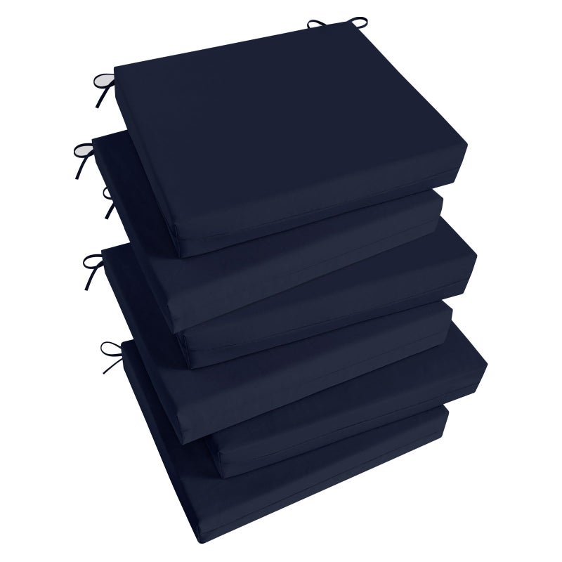 Basic Beyond Outdoor Chair Cushions Set of 6, Square Corner Outdoor Cushions for Patio Furniture, Water Resistant Patio Chair Cushions with 2 Ties, 18.5x16x3, Navy - Image 1