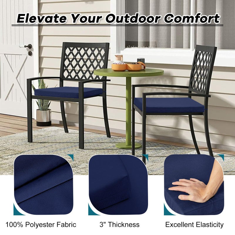 Basic Beyond Outdoor Chair Cushions Set of 6, Square Corner Outdoor Cushions for Patio Furniture, Water Resistant Patio Chair Cushions with 2 Ties, 18.5x16x3, Navy - Image 2