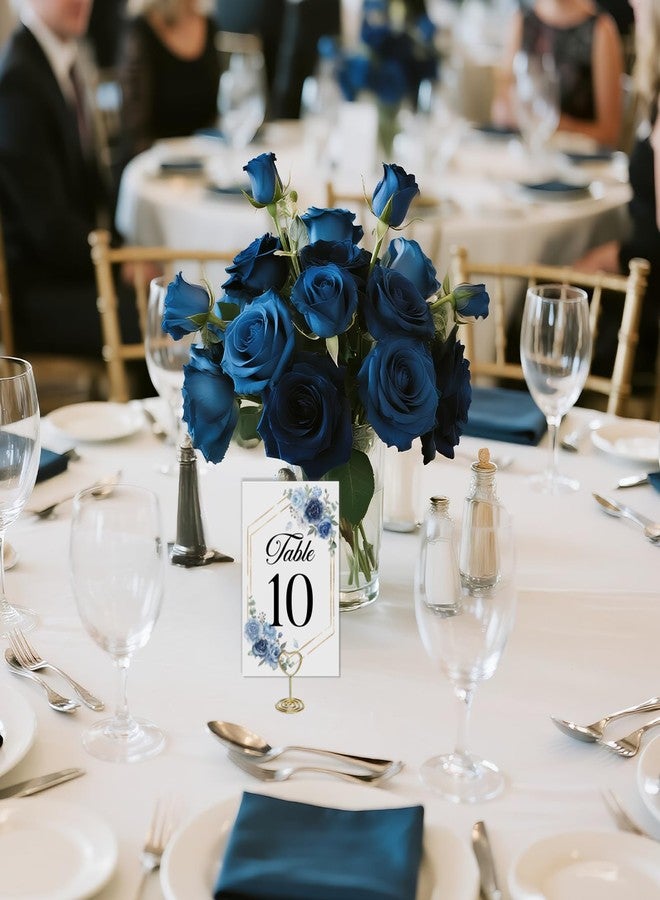 CORNER LACE Floral Wedding Table Numbers 1-20 with 20Pcs Gold Table Card Holders - 4"x6" Dusty Blue and Navy Place Card Centerpiece Decorations for Wedding Bridal Shower Party Reception - Image 3