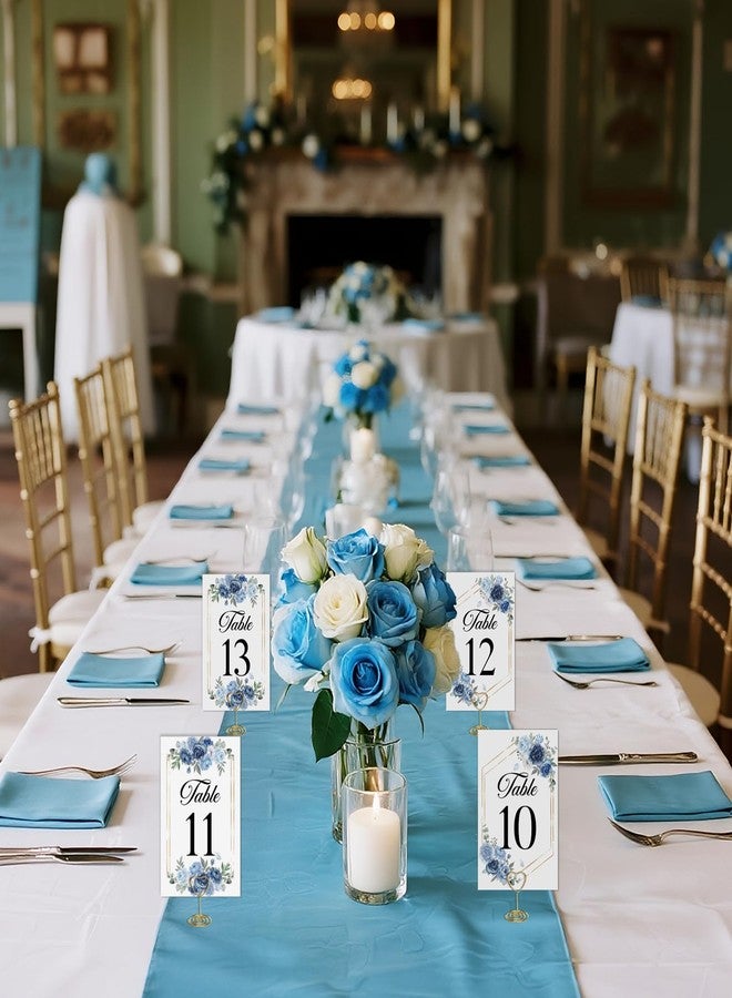 CORNER LACE Floral Wedding Table Numbers 1-20 with 20Pcs Gold Table Card Holders - 4"x6" Dusty Blue and Navy Place Card Centerpiece Decorations for Wedding Bridal Shower Party Reception - Image 4