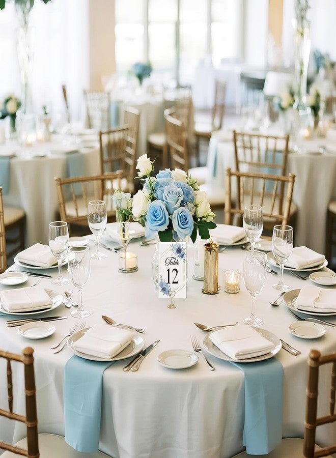 CORNER LACE Floral Wedding Table Numbers 1-20 with 20Pcs Gold Table Card Holders - 4"x6" Dusty Blue and Navy Place Card Centerpiece Decorations for Wedding Bridal Shower Party Reception - Image 2
