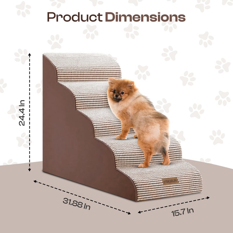 Miorun Curved Dog Stairs for High Bed Up to 26", 5-Step Dog Ramp for Small Dogs with Washable Cover, Non-Slip Steps for Cats to Get on Couch and Sofa, Durable Foam Ladder for Medium Breeds, White Coffee - Image 5