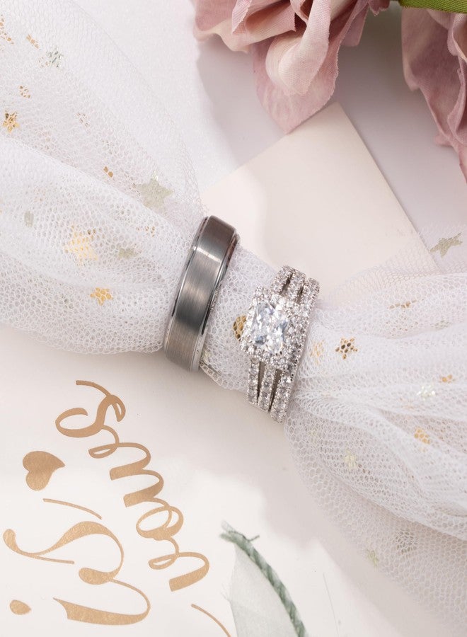 Corato Promise Rings for Couples,Wedding Rings for Him and Her,White Gold Plated 2.5CT Bridal Set with Princess cut Cubic Zirconia & Mens Tungsten Wedding Bands - Image 2