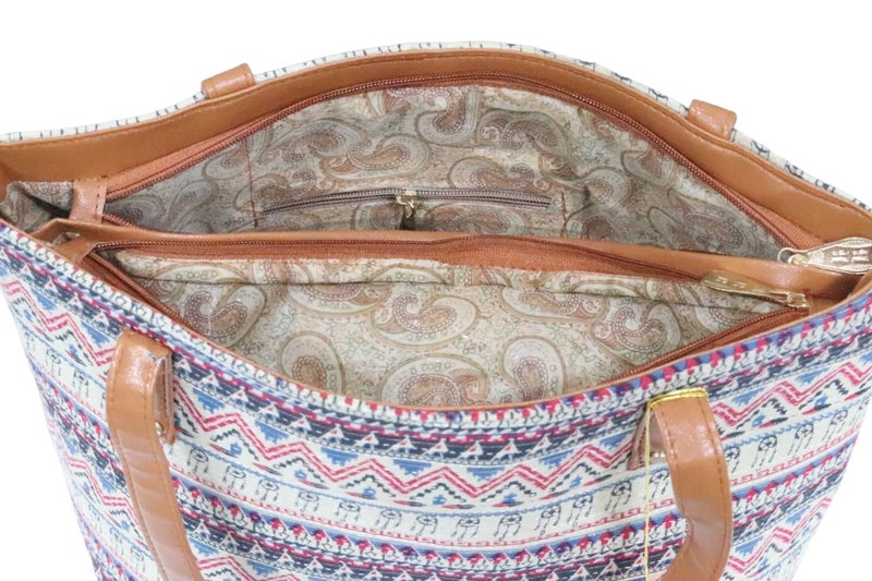 SHIVKARI Womens Girls Traditional Ikkat Tote Handbag with Tassels | Pink - Image 5