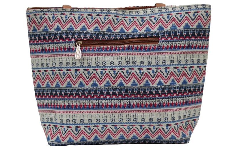 SHIVKARI Womens Girls Traditional Ikkat Tote Handbag with Tassels | Pink - Image 2