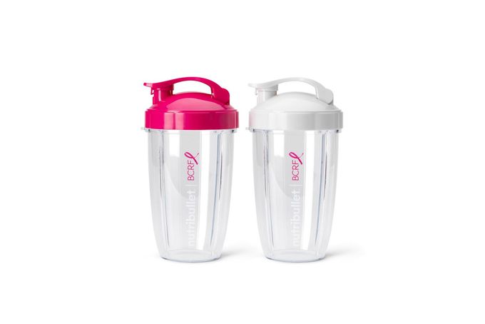 nutribullet 24 oz To-Go Cups and colored flip-top lids (Pink/White) - Image 1