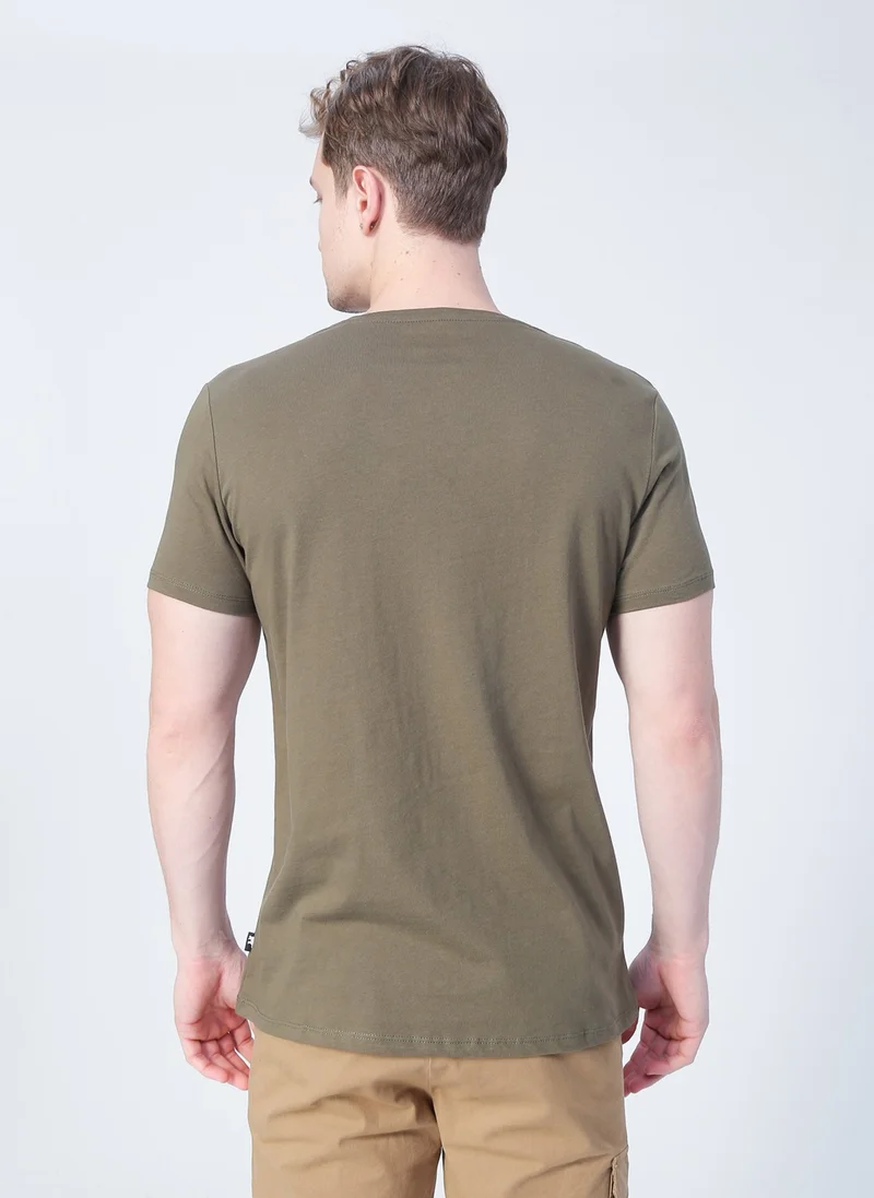 Bad Bear 22.01.07.013_Flog O Neck Regular Fit Printed Khaki Men's T-Shirt