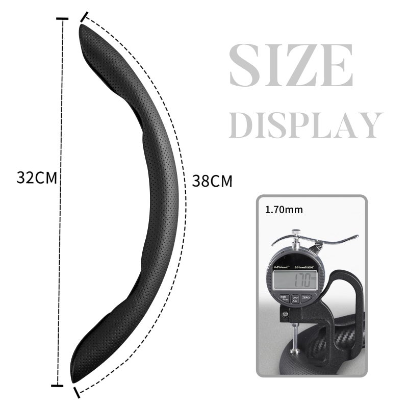 Aotoyou Car Steering Wheel Cover Leather Snap On 3Pcs Set Non-Slip Protector Wrap Steering Wheel Accessories 14.5-15 inch Universal Black - Image 5