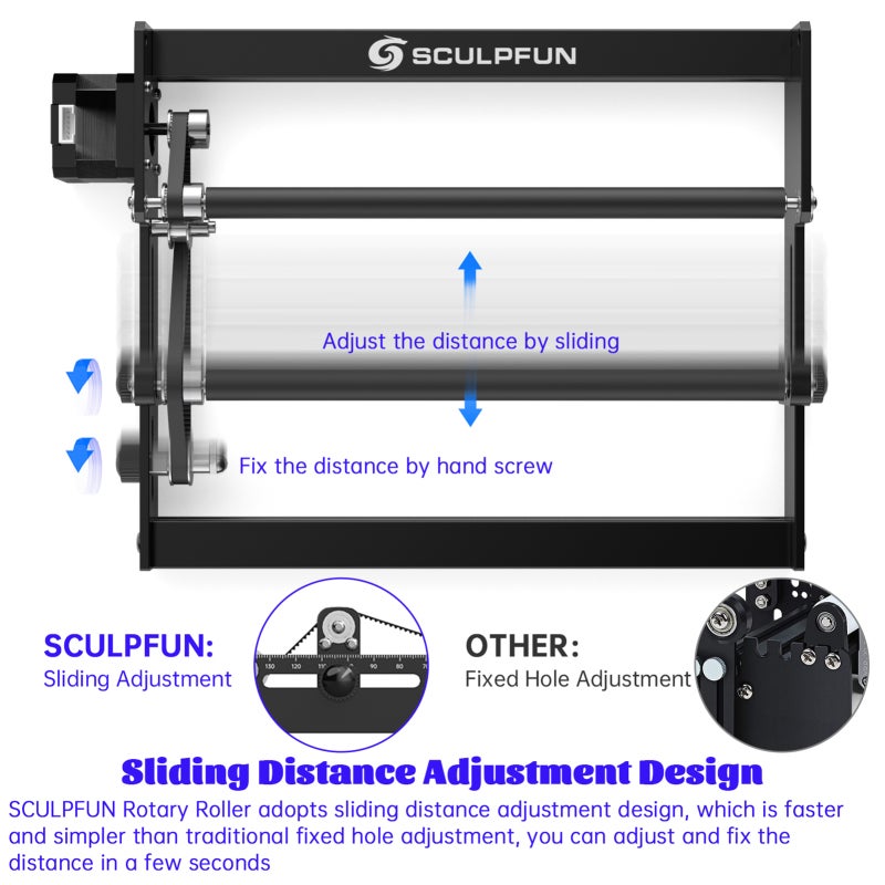 SCULPFUN Y-axis Rotary Roller: Black Pre-assembled Plug&Play Metal Raising Feet 6-150mm Engraving Diameter - High-precision Sliding Adjustment Engraver for Cylindrical Objects Cans - Image 4