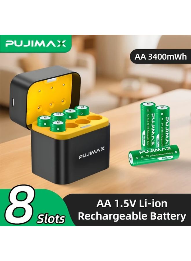 Pujimax 8 بطاريات ليثيوم قابلة للشحن AA 3400 ملي واط في الساعة وشاحن سريع بشحن 2.5 ساعة - Image 2