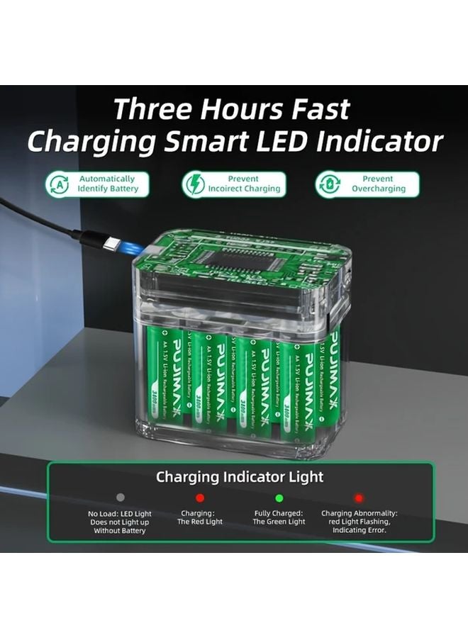 Pujimax 8 بطاريات ليثيوم قابلة للشحن AA 3400 ملي واط في الساعة وشاحن سريع بشحن 2.5 ساعة - Image 4