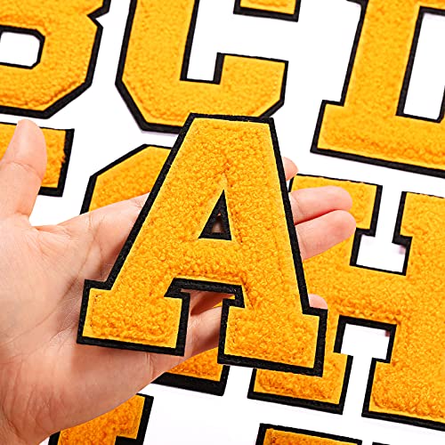 Waydress 26 Pcs Chenille Letter Iron on Patches 45 Inch Sew On Chenille AZ Alphabet Letter Patches for DIY SuppliesSaffron Yellow Style