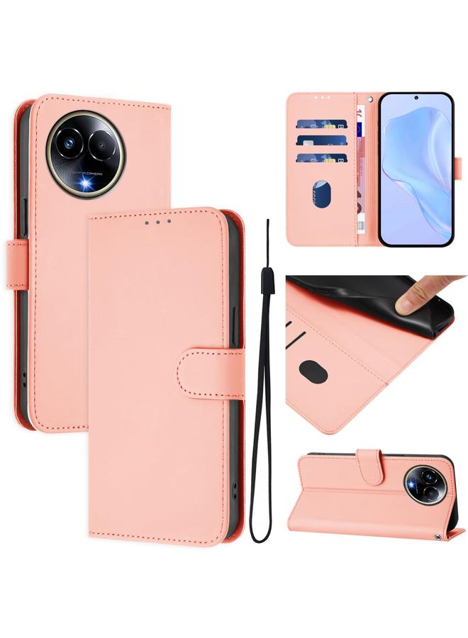 اس-توب جراب لهاتف Realme 11 5G Global Skin Feel جراب هاتف من الجلد بلون سادة مع حبل - Image 1