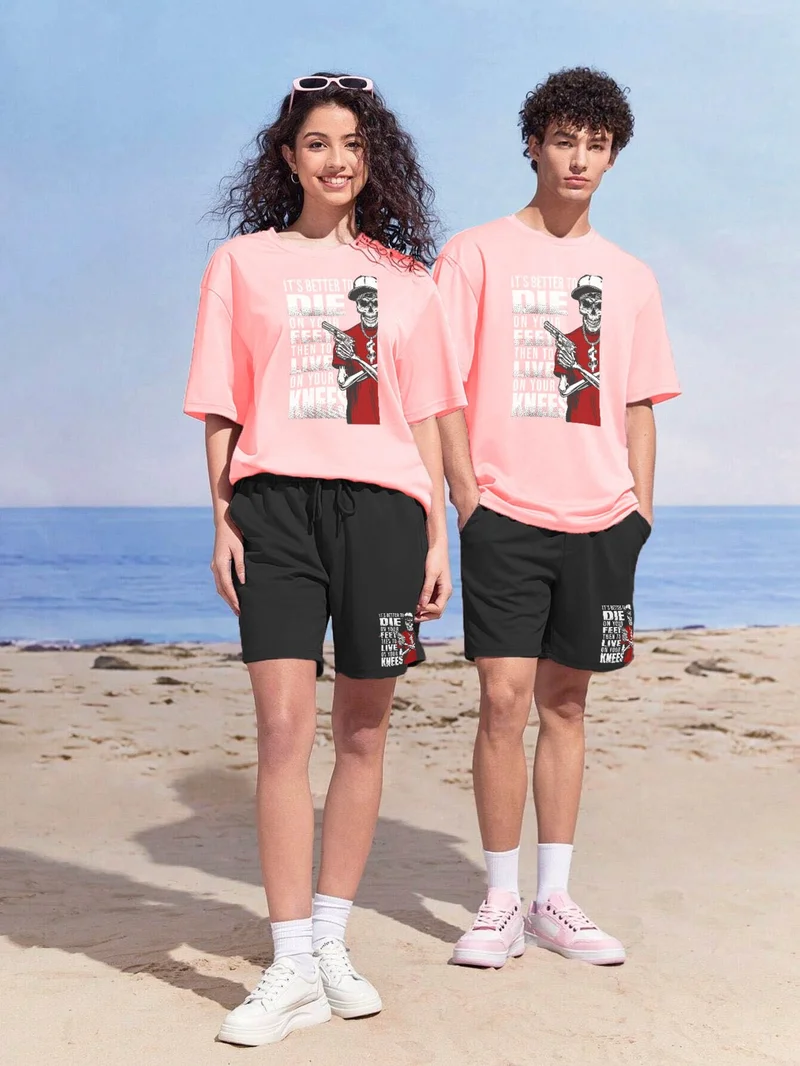 DogFish Lover Couple Combination T-Shirt-Shorts Die Printed Oversize Pink