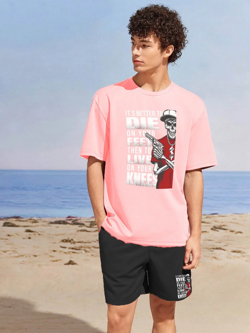 DogFish Lover Couple Combination T-Shirt-Shorts Die Printed Oversize Pink