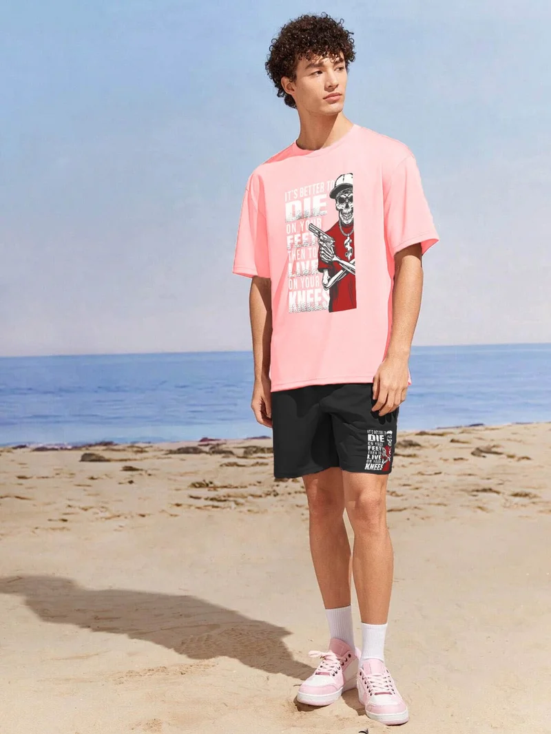 DogFish Lover Couple Combination T-Shirt-Shorts Die Printed Oversize Pink