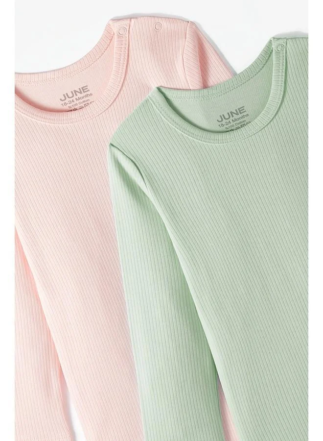 JUNE June Baby 2-Pack Interlock Bodysuit Pink - Green