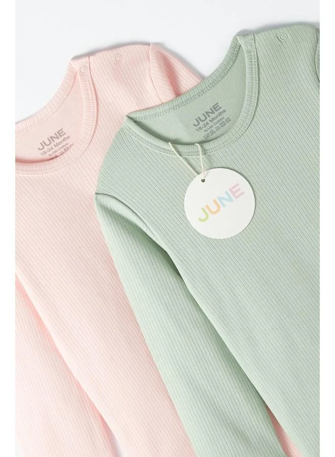 JUNE June Baby 2-Pack Interlock Bodysuit Pink - Green