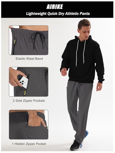 AIRIKE Athletic Pants Men Water Resistant Quick Dry Polyester Hiking Running Warm Up Sweatpants with Zipper Pockets - Image 3