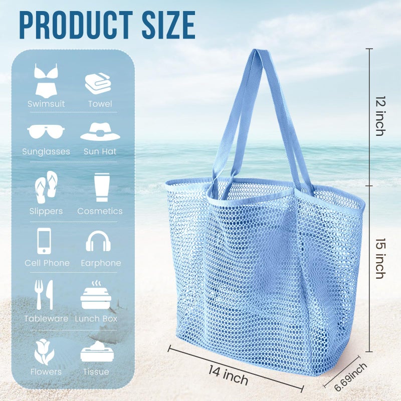 HOHOM Beach Bags for Women, Summer Travel Mesh Tote Bag with Large Inner Pocket, Sandproof Woven Shoulder Handbag Swim Pool Bag, Suit for Family Vacation Essentials - Image 3