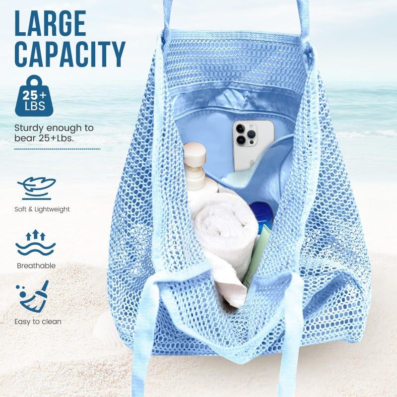 HOHOM Beach Bags for Women, Summer Travel Mesh Tote Bag with Large Inner Pocket, Sandproof Woven Shoulder Handbag Swim Pool Bag, Suit for Family Vacation Essentials - Image 4