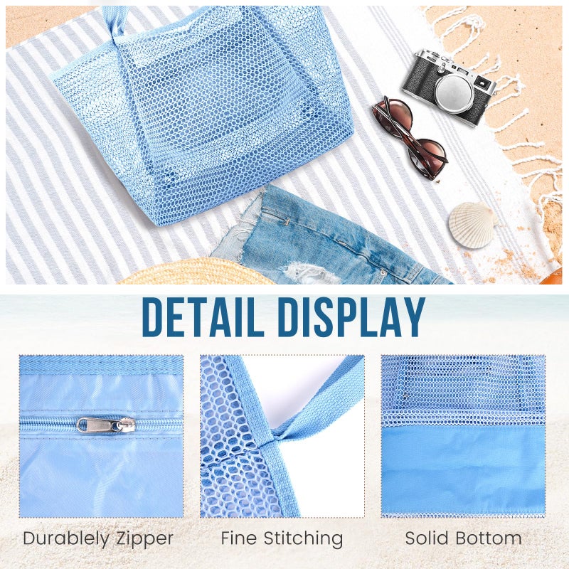 HOHOM Beach Bags for Women, Summer Travel Mesh Tote Bag with Large Inner Pocket, Sandproof Woven Shoulder Handbag Swim Pool Bag, Suit for Family Vacation Essentials - Image 5
