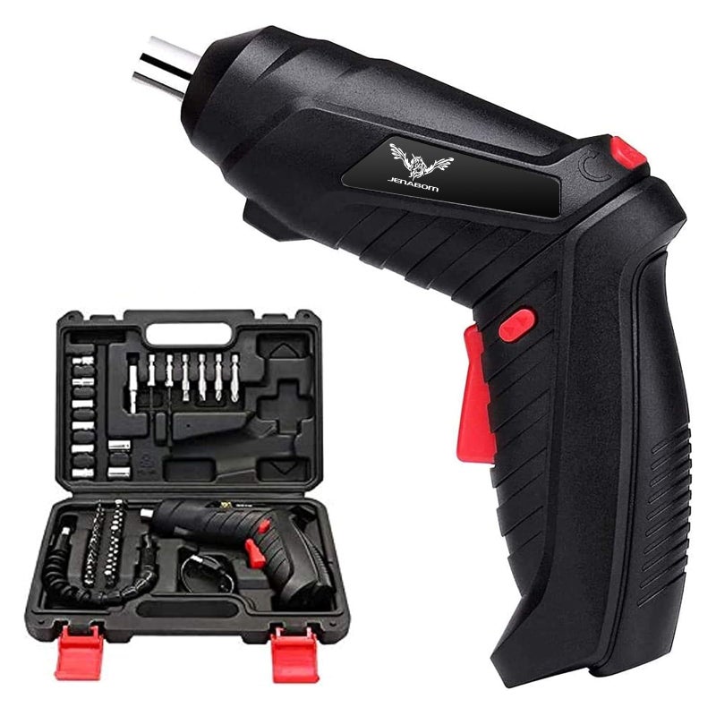 JENABOM Electric Screwdriver, 3.6V Cordless, 44pcs Screwdriver Bit Set, Front LED Light, Flexible Shaft, Micro USB, Carrying Case, Ideal for Home Improvement & Furniture Assembly - Image 1