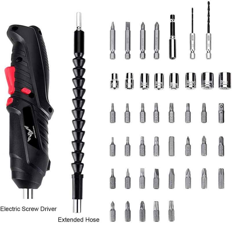 JENABOM Electric Screwdriver, 3.6V Cordless, 44pcs Screwdriver Bit Set, Front LED Light, Flexible Shaft, Micro USB, Carrying Case, Ideal for Home Improvement & Furniture Assembly - Image 2