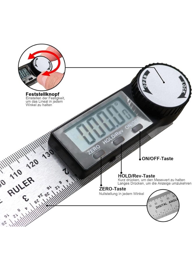 LumsAura - Digital Protractor with LCD Display and Locking Function, Electronic Bevelled Angle Ruler 200 mm (One-Sided) Stainless Steel for Woodwork, Homework, Craftsmen - Image 1