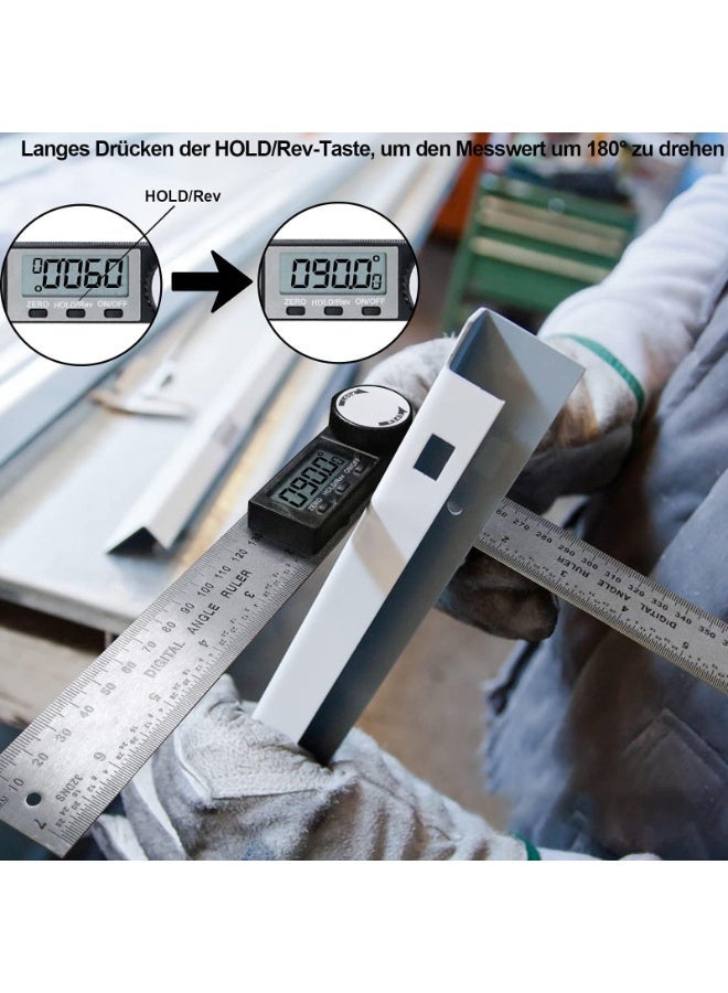 Chabeia 8 inch/200mm, Digital Protractor, Stainless Steel, Electronic Angle Ruler, Angle Gauge, Goniometer,Miter Gauge - Image 4