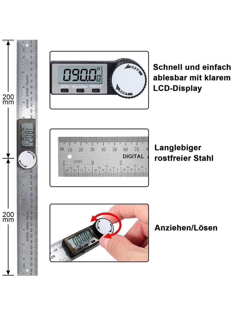 Chabeia 8 inch/200mm, Digital Protractor, Stainless Steel, Electronic Angle Ruler, Angle Gauge, Goniometer,Miter Gauge - Image 3