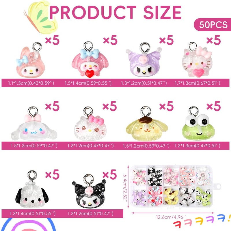 Fancyku ® 50Pcs Cartoon Charms for DIY Crafts with 12 Assorted Kawaii Resin Designs, Jelly Touch Cute Ornaments for Custom Phone Chain, Key Charm, Bag Decoration, Gift Ideas - Image 2