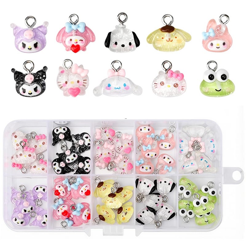 Fancyku ® 50Pcs Cartoon Charms for DIY Crafts with 12 Assorted Kawaii Resin Designs, Jelly Touch Cute Ornaments for Custom Phone Chain, Key Charm, Bag Decoration, Gift Ideas - Image 1