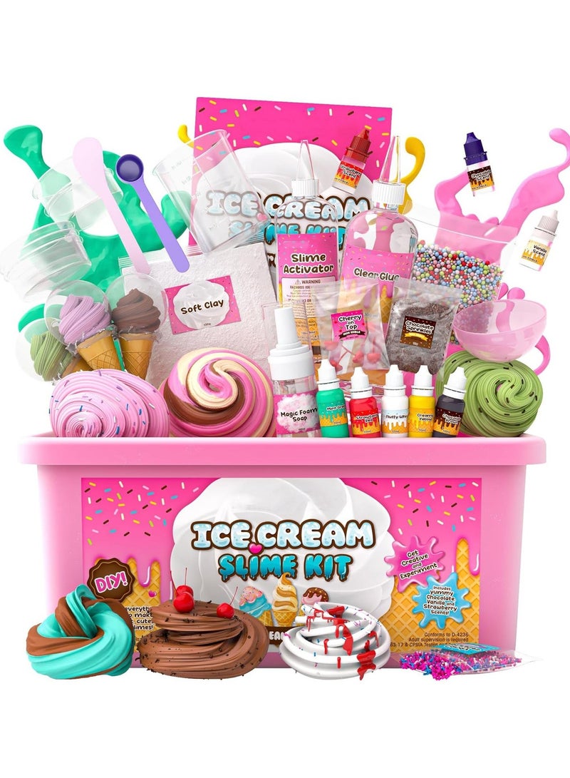 FLYHSO Stationery Ice Cream Slime Kit for Girls, Amazing Ice Cream Slime Making Kit to Make Butter Slime, Cloud Slime & Foam Slimes, Fun Holiday Gift Idea for Girls and Boys 6 year+ - Image 1