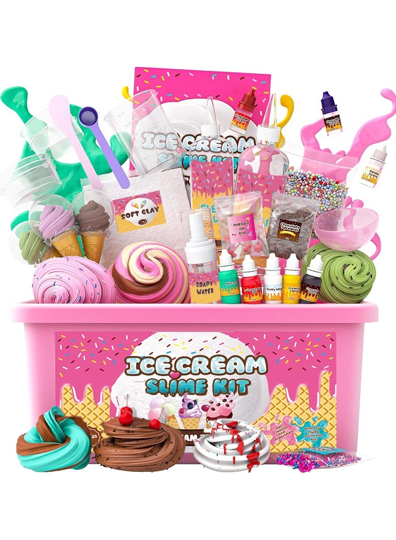 فلاي هسو طقم أدوات صنع سلايم الآيس كريم للفتيات، طقم صنع سلايم الآيس كريم المذهل لصنع سلايم الزبدة، سلايم السحب وسلايم الرغوة، فكرة هدية ممتعة للبنات والأولاد في الأعياد لمن هم فوق 6 سنوات - Image 1