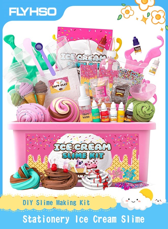 Stationery Ice Cream Slime Kit for Girls, Amazing Ice Cream Slime Making Kit to Make Butter Slime, Cloud Slime & Foam Slimes, Fun Holiday Gift Idea for Girls and Boys 6 year+