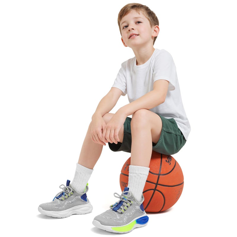 RUNSIDE Boys Girls Sneakers, Lace up Kids Tennis Shoes for Walking/Running Lightweight Breathable Gym Shoes Outdoor, Little Kid/Big Kid Grey - Image 2