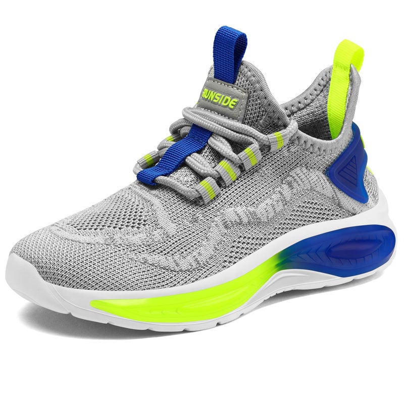 RUNSIDE Boys Girls Sneakers, Lace up Kids Tennis Shoes for Walking/Running Lightweight Breathable Gym Shoes Outdoor, Little Kid/Big Kid Grey - Image 1