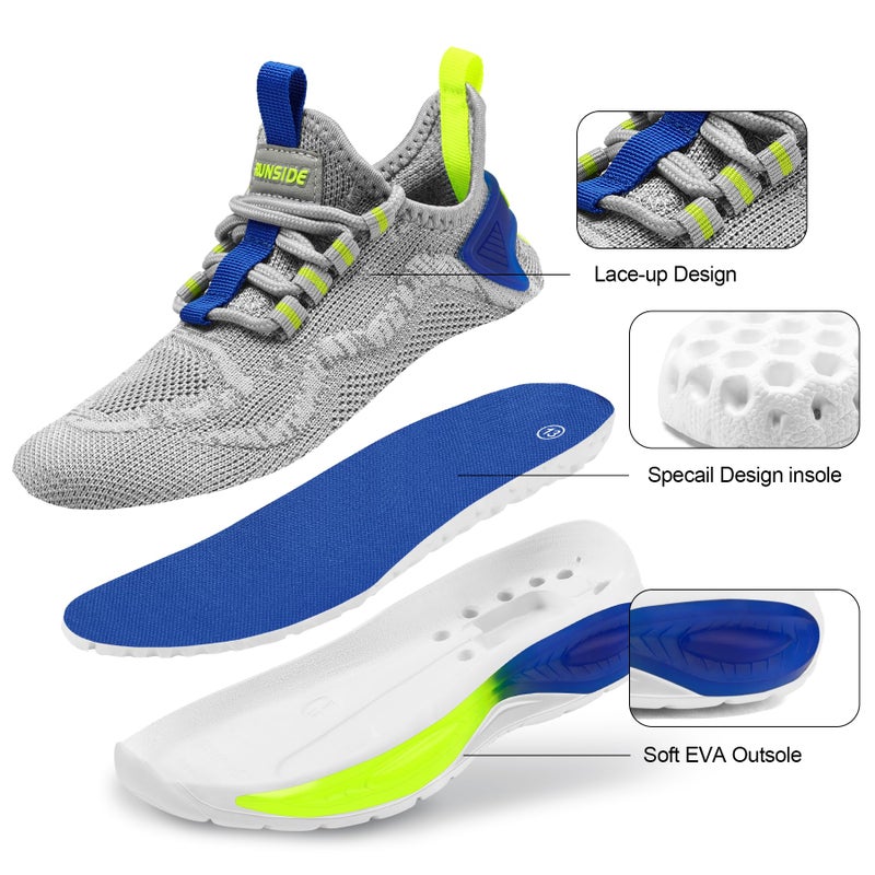 RUNSIDE Boys Girls Sneakers, Lace up Kids Tennis Shoes for Walking/Running Lightweight Breathable Gym Shoes Outdoor, Little Kid/Big Kid Grey - Image 4