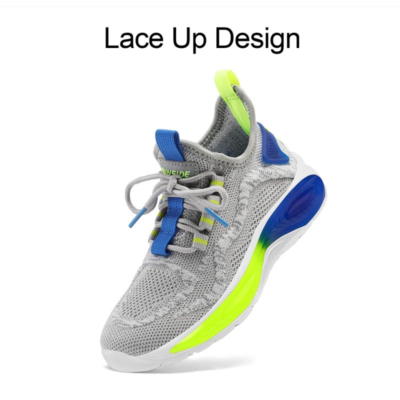 RUNSIDE Boys Girls Sneakers, Lace up Kids Tennis Shoes for Walking/Running Lightweight Breathable Gym Shoes Outdoor, Little Kid/Big Kid Grey - Image 3