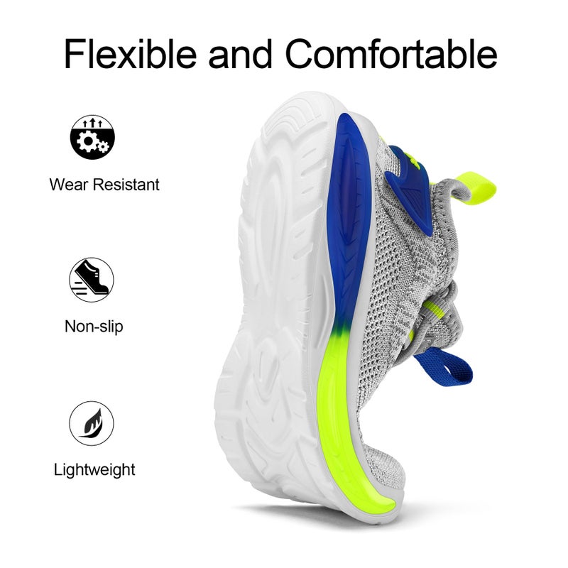 RUNSIDE Boys Girls Sneakers, Lace up Kids Tennis Shoes for Walking/Running Lightweight Breathable Gym Shoes Outdoor, Little Kid/Big Kid Grey - Image 5