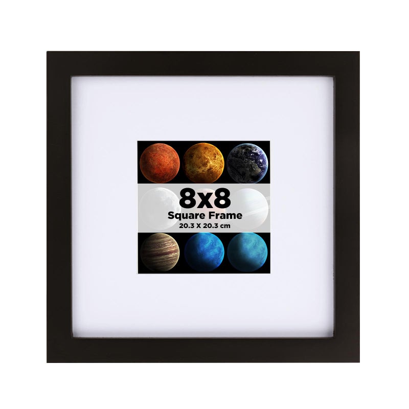 EGOFINE 8x8 Photo Frame Solid Wood Picture Frame with Acrylic Glass for Picture 4x4 with Mat or 20x20cm without Mat Square Frame with MountTabletop and Wall Mounting DisplayBlack