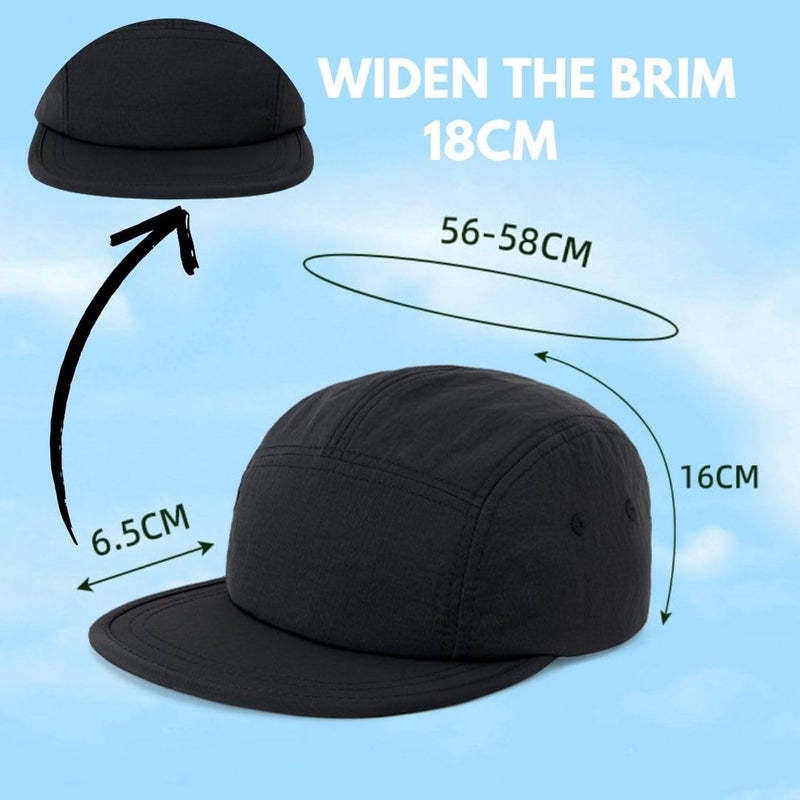 FASHIXD 5 Panel Running Hat Waterproof Nylon Sun Hat Quick Dry Plain Baseball Cap for Men Women (US, Alpha, One Size, Black) - Image 4