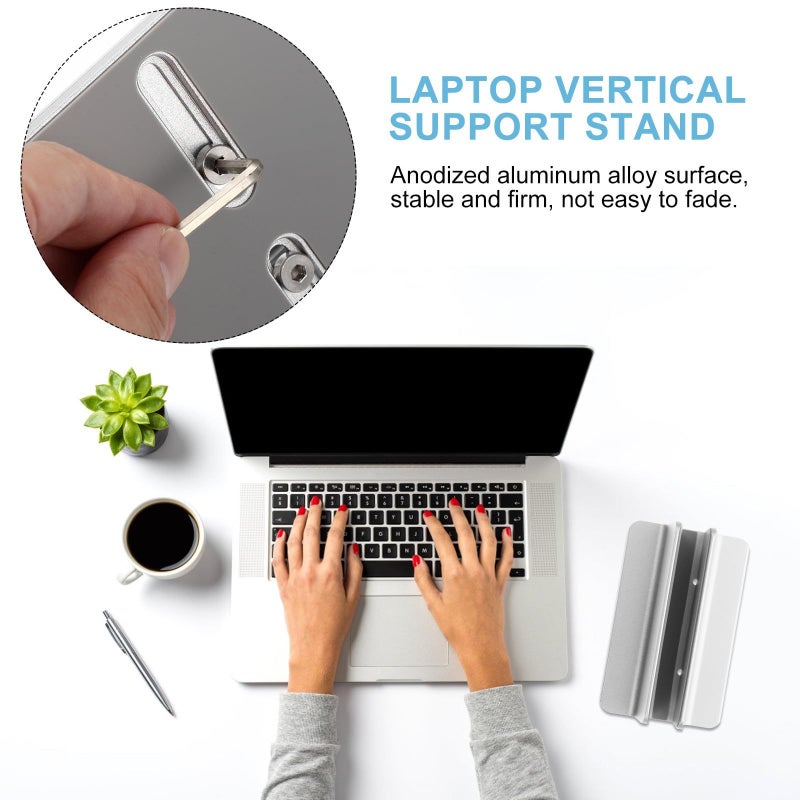 Aluminum Alloy Vertical Laptop Stand with Cooling Desktop Rack Silver Holder for Notebook Tablet - Image 4
