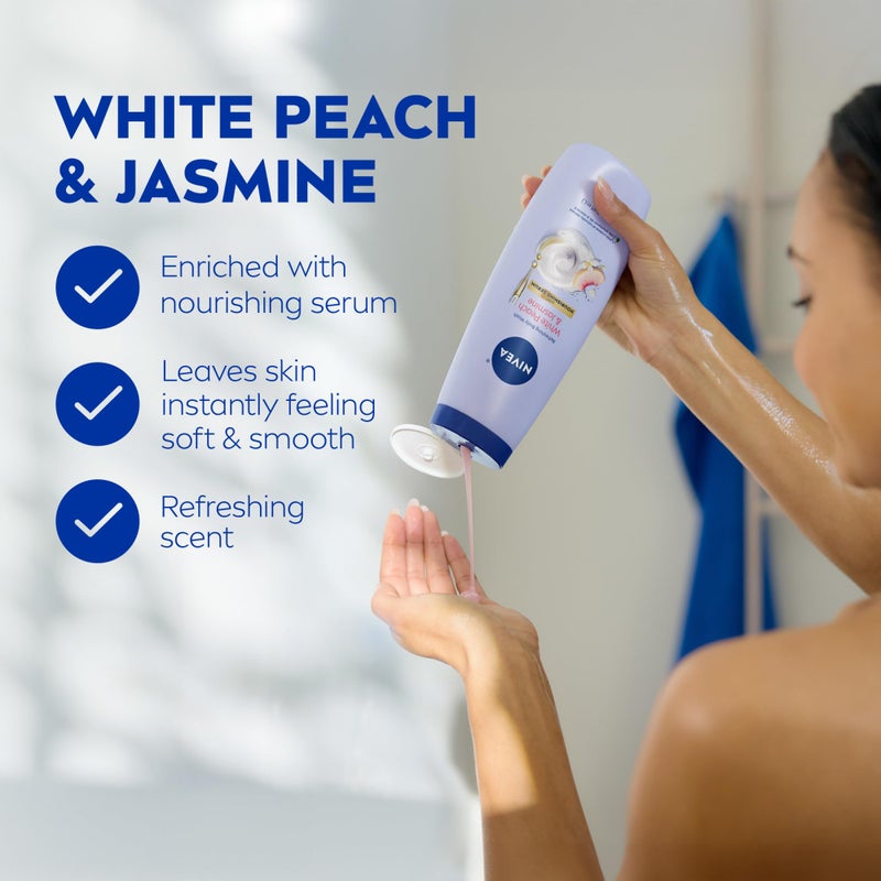 NIVEA Refreshing White Peach and Jasmine Body Wash with Nourishing Serum, Scented Body Wash for Women, Enriched with Provitamin B5 and Vitamin E, 20 Fl Oz Bottle - Image 3