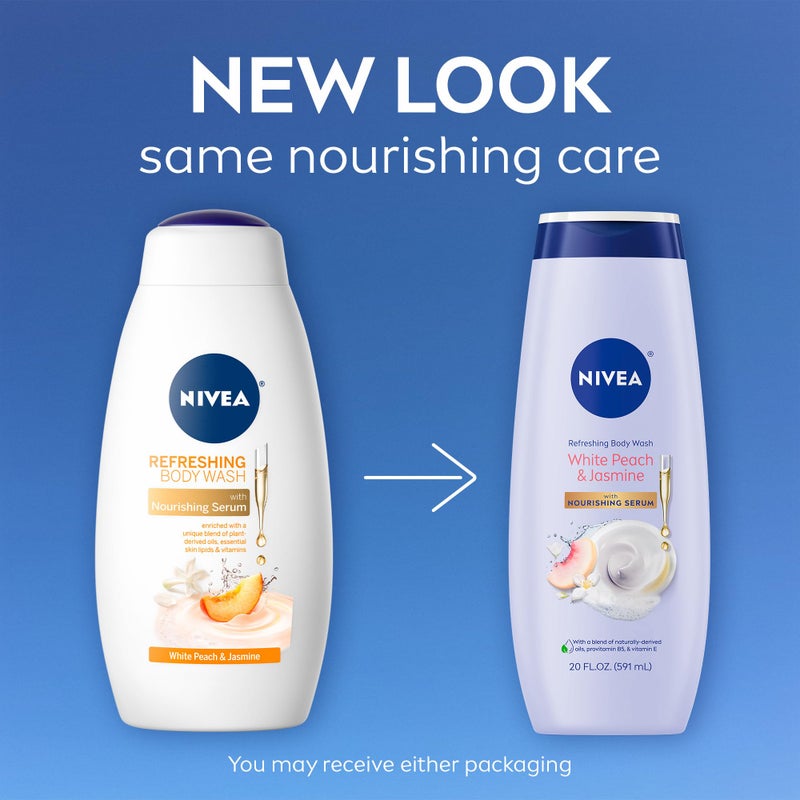 NIVEA Refreshing White Peach and Jasmine Body Wash with Nourishing Serum, Scented Body Wash for Women, Enriched with Provitamin B5 and Vitamin E, 20 Fl Oz Bottle - Image 2